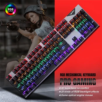 1 шт. Механическая клавиатура Проводная игровая клавиатура RGB Mix с подсветкой 104 Синий переключатель для игрового портативного ПК
