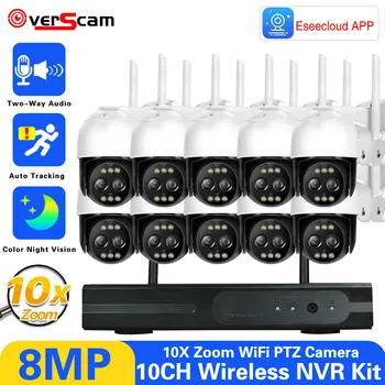 10-Кратный Зум 4k Wifi CCTV Камера Комплекты системы Безопасности 10-Канальный Беспроводной NVR SOutdoor Автоматическое Отслеживание PTZ IP-камера Комплект Видеонаблюдения