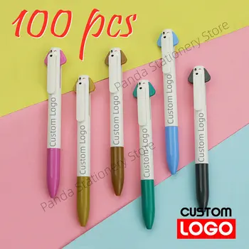 100 шт. Настраиваемые пластиковые ручки для собак с двойными чернилами и рекламной рекламой, шариковые ручки с логотипом на заказ, милые