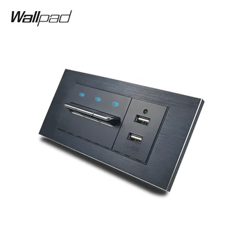 153 *75 мм 3 Банды Тумблер с USB Wallpad L3 Черная Алюминиевая Рамка Кнопочный Переключатель со Светодиодным Индикатором USB-Порты Для Зарядки