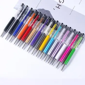 200шт Bling 2 в 1 Цветной кристалл емкостный сенсорный стилус Шариковая ручка для iPad iPhone 12 13 Samsung smart phone pen