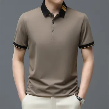 2023 Новая модная брендовая рубашка поло, однотонная летняя одежда с коротким рукавом, Мужская рубашка поло Свободного кроя, Корейские деловые топы
