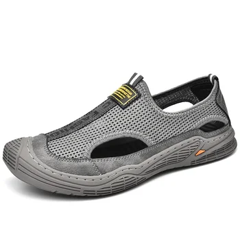 2023 Новые летние мужские сетчатые сандалии, Модные дышащие легкие пляжные сандалии, уличная нескользящая мягкая болотная обувь Большого размера