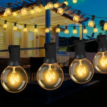 25Ft G40 Globe Патио гирлянды с 25 теплыми белыми лампочками В помещении и на открытом воздухе Рождественские гирлянды для вечеринки на заднем дворе