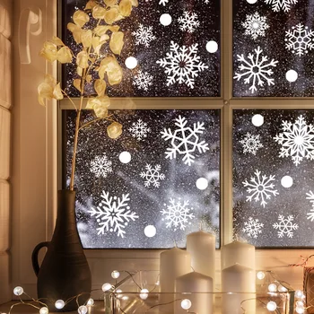 27 * 40 см, Рождественская наклейка в виде белой снежинки, Электростатическая наклейка на оконное стекло, двусторонняя визуальная декоративная наклейка на стену