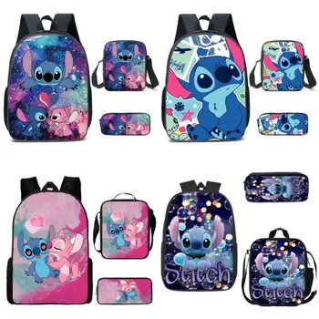 3 шт., рюкзак Disney Lilo Stitch, пенал для кукол из аниме, Kawaii, Большая Вместительная сумка для компьютера, школьная сумка, детский подарок