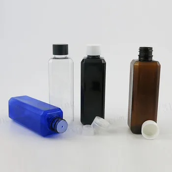 30x100 мл DIY Пустая Янтарно-Синяя Прозрачная Черная Квадратная Пластиковая бутылка для крема из ПЭТ-пластика с пластиковой крышкой для косметического контейнера