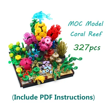 327 шт., набор моделей MOC City Ocean Coral Reef, Совместимый с крабом, дельфином, Морскими водорослями, Травой, кустарниками, растениями, аксессуарами, строительными блоками, игрушками