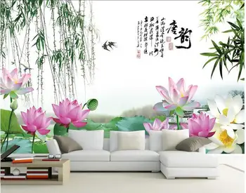 3d обои на заказ, флизелиновые 3D обои для комнаты, китайский стиль, lotus TV, фон, фотообои, 3d настенные обои