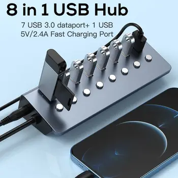 8 Портов USB 3,0 Концентратор с Питанием от USB-расширителя с Переключателями Включения/Выключения Передача данных Быстрая Зарядка Разветвитель для Ноутбука Мобильный Телефон U Диск