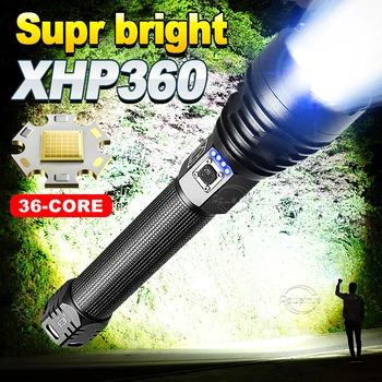 9000 Люмен Супер Мощный Светодиодный Фонарик XHP360 Тактический USB Перезаряжаемый Фонарь Для Кемпинга Водонепроницаемый 18650 Фонарик