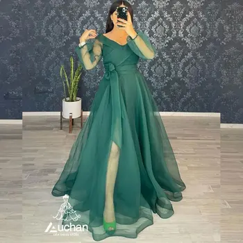 Auchan Lisa Green, вечернее платье для выпускного вечера с V-образным вырезом, длина до пола, Длинный рукав, Летние Элегантные свадебные платья для женщин 2023
