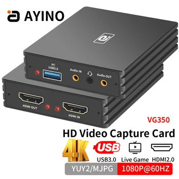 AYINO 4K60HZ HD Игровая видеокарта для захвата видео YUY2 USB 3.0 с петлевым выходом HDMI-совместима с аудио микрофоном Для записи потокового вещания на ТВ