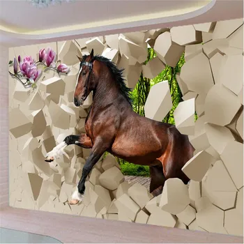 beibehang Современные фотообои 3D стереоскопические лошади, скачущие галопом в комнату, обои для гостиной, фон для телевизора, ресторан
