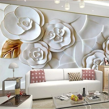 beibehang фотообои с 3D тиснением для гостиной, фон для телевизора, белые розы, 3D обои для стен, бумага для пола