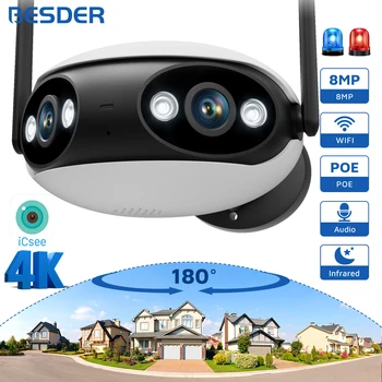 BESDER 4-Мегапиксельная WiFi POE Камера Панорамная с широким углом обзора 180 ° Наружная Камера видеонаблюдения 2K для обнаружения человека IP-камера безопасности