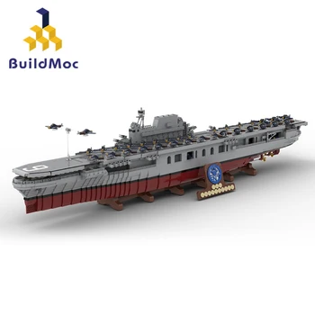 BuildMoc USS Enterprise CV-6 Набор Строительных Блоков Военный Военный Корабль Второй мировой войны, Боевая лодка, Кирпичи, Игрушка, Подарок На День Рождения Для Детей