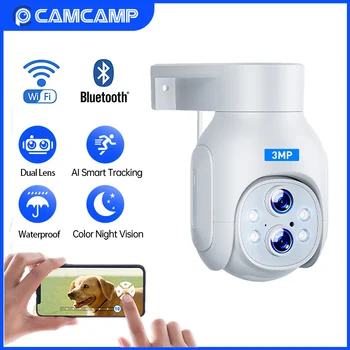 Camcamp 10X Цифровой Гибридный Зум Беспроводная PTZ-камера 3MP 4 Мм + 8 мм Len Полноцветная Гуманоидная Сигнализация Обнаружения P2P Wifi IP-камера Безопасности