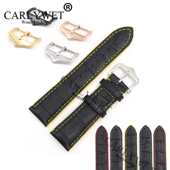 CARLYWET 18 20 22 мм Кожаный Черный ремешок для наручных часов ручной работы для Rolex Omega Seiko Tudor Breitling