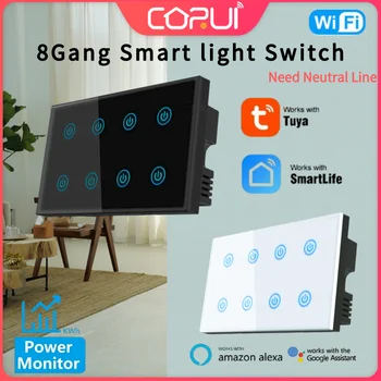 CORUI Tuya WiFi Умный сенсорный выключатель света 8 Банд Монитор питания Синхронизация Настенных Электрических приложений Smart Life Голос Для Alexa Google Home
