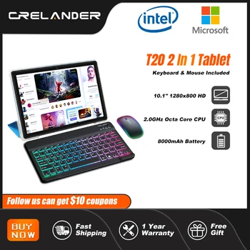 CRELANDER T20 Pro 2 в 1 Планшетный ПК 10 дюймов Восьмиядерный 4 ГБ ОЗУ 64 ГБ ПЗУ Батарея 8000 мАч Android 11 Планшет С клавиатурой Мышь