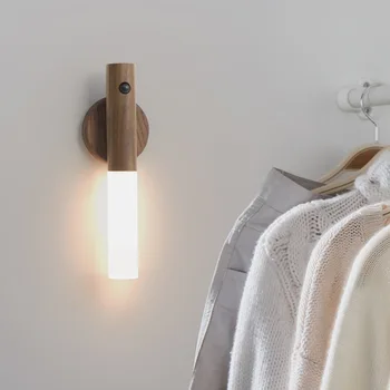 D2 Светодиодный Деревянный Беспроводной ночник PIR USB Настенная настольная лампа для Кухонного шкафа, Настольная лампа для домашней Спальни, Прикроватное освещение