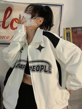 Deeptown Y2k Американская ретро Куртка Harajuku Oversize Женская Уличная одежда в стиле Хип-хоп с Надписями Корейская мода Kpop Coat 2023