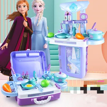 [Disney] 3 in1 замороженный чемодан, набор для макияжа, имитация кухонного гарнитура, набор для игры в кухонный домик, детские игрушки для девочки, подарок на день рождения