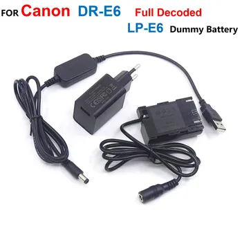 DR-E6 Полностью Декодированный Соединитель LP-E6 Поддельный Аккумулятор + Зарядное устройство + USB Кабель Питания Для Canon EOS 60D 70D 80D 90D R5 R5C R6 7D 5D2 5D3 5D4 5D