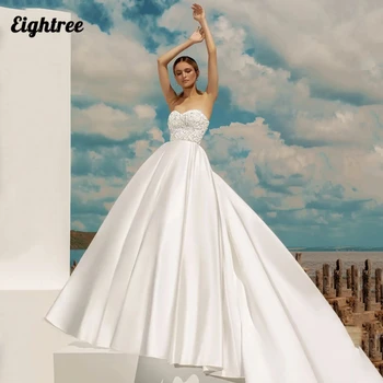 Eightree/ Пикантные свадебные платья, атласное платье Невесты, расшитое бисером, трапециевидный шлейф, простые свадебные платья Принцессы, большие размеры