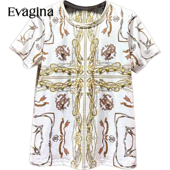 Evagina Fashion, винтажный принт, бусины для ногтей, Универсальная футболка с короткими рукавами 2023, весна-лето, новая повседневная праздничная тонкая футболка
