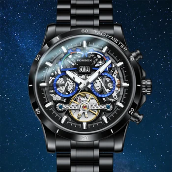 FOXBOX Роскошные Мужские Часы Автоматические Механические Наручные Часы Скелет Водонепроницаемый Ремешок Из Нержавеющей Стали Мужские Часы Reloj Hombre 2023