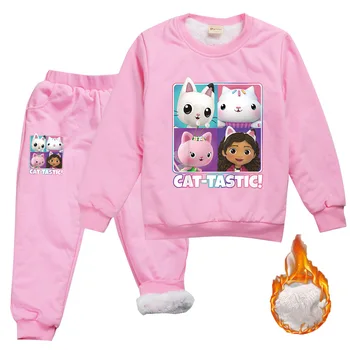 Gabby Cats/2021, Зимняя Бархатная теплая толстовка для маленьких мальчиков + Брюки, Комплекты из 2 предметов, Спортивная одежда для маленьких Девочек, Детские Кошки Catoon-TASTIC Outfits