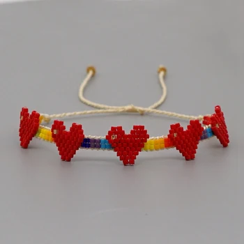 Go2boho Miyuki Браслет для Подруги, подарок, Ювелирные изделия Для женщин, Мексиканские браслеты с сердечками, Радужные браслеты Ручной работы на День Святого Валентина