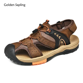 Golden Sapling/ Уличные мужские сандалии на плоской подошве из натуральной кожи, обувь для горных походов в стиле Ретро, Классическая летняя пляжная обувь для мужчин
