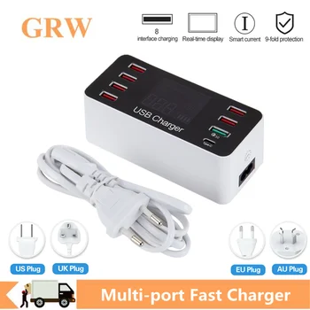 Grwibeou 8 портов Быстрая зарядка USB зарядное устройство QC3.0 Быстрая зарядка Type C Смарт-зарядное устройство станция ЖК-цифровой дисплей для телефона
