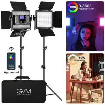 GVM 800D RGB Led Video Light 2ШТ Комплект Видеоосвещения с Управлением приложением 40 Вт Освещение для Фотосъемки Светодиодная панель для Студии YouTube