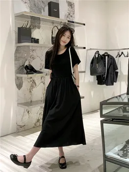 GY2379 Весенне-летняя новая корейская версия универсального полосатого платья в стиле пэчворк с завязками на шнурках, тонкое женское платье