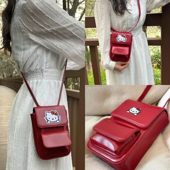 Hello Kitty Sanrio Милая Сумка с наклейкой на плечо Y2K Из Искусственной Кожи, Женская сумка, Винтажная Мини-сумка через плечо, сумка для телефона, камеры, Корейская Сумочка