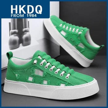 HKDQ/ Модная Зеленая Парусиновая обувь Для Скейтборда, Мужская Дышащая Эластичная Мужская Вулканизационная Обувь, Нескользящие Мужские Кроссовки Для Скейтбординга