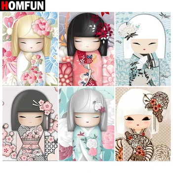 HOMFUN 5d Алмазная картина Полная Квадратная/круглая ‘Кукольное кимоно для девочки