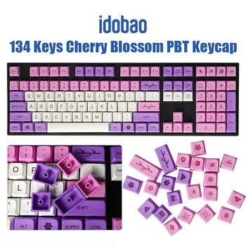 idobao Cherry Blossom Набор Колпачков для ключей ZDA Профиль для Механической клавиатуры 134 Клавиши Dye-sub PBT Фиолетово-Розовый Колпачок для ключей На Заказ DIY Key Cap