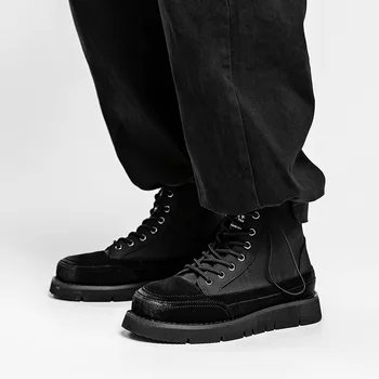 INS / Зимние женские ботинки Martin, Мужская Обувь с высоким Берцем, Мотоциклетные Ботильоны-карго, Черная Модная Обувь