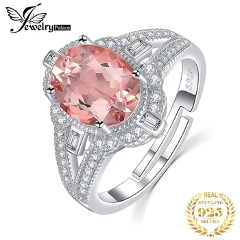 JewelryPalace Огромный овал, Созданный Морганитом, Розовый Сапфировый цветок, Открытое Регулируемое кольцо, кольца из стерлингового серебра 925 пробы для женщин, ювелирные изделия