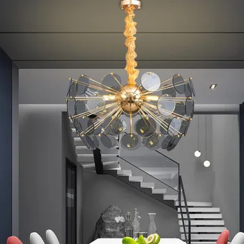 Jmmxiuz Скандинавская простая золотая люстра в стиле постмодерн, креативная личность, гостиная, спальня, дизайнерское светодиодное освещение из листового стекла