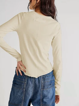 Kimydreama/ Женская облегающая базовая футболка с длинным рукавом, однотонные весенне-осенние повседневные топы, облегающие рубашки, Уличная одежда