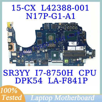 L42388-001 L42388-501 L42388-601 Для HP 15-CX с процессором SR3YY I7-8750H LA-F841P Материнская плата ноутбука N17P-G1-A1 GTX1050TI Протестирована на 100%