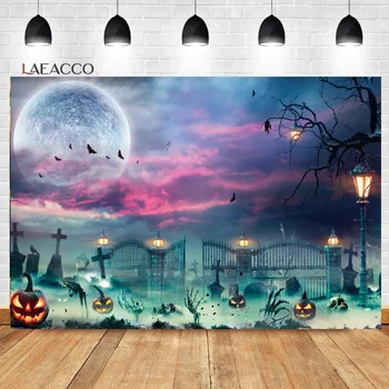 Laeacco Счастливый фон для фотосъемки вечеринки в честь Хэллоуина, ужас, полная луна, тыква, кладбище с привидениями, летучая мышь, дети, детский фон для портрета