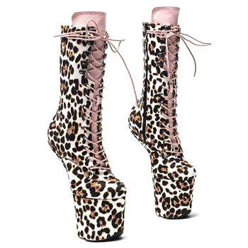 Leecabe/ леопардовые сапоги на платформе, Пикантные экзотические туфли для танцев на шесте без каблука