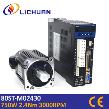 Lichuan горячая хорошая цена 80 мм 220 В 750 Вт 2.39 Нм 3000 об./мин. 80ST-M02430 серводвигатель переменного тока и комплект привода и кабель 3 м заменяют Delta servo 2500ppr